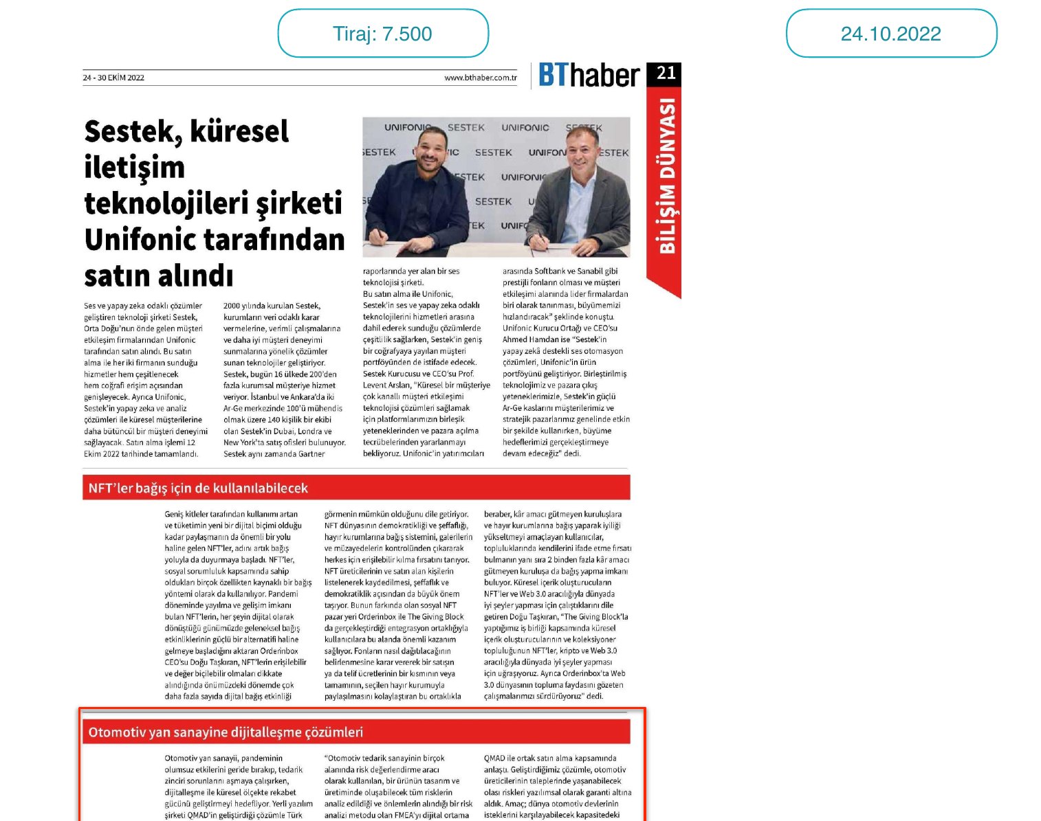 BT Haber gazete kupürü